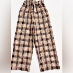 Zara Kids Plaid Wide Leg Pants Checkered Trousers Orange Navy Size 6